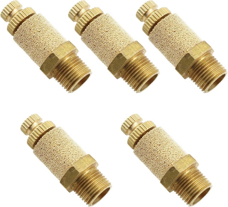 Eoutstanding 5Pcs Solenoid valve copper muffler Pneumatic Muffler Silencer Adjustable 1/4 inch Threaded Air Filter Flow Speed Controller Muffler Fitting - Image 1