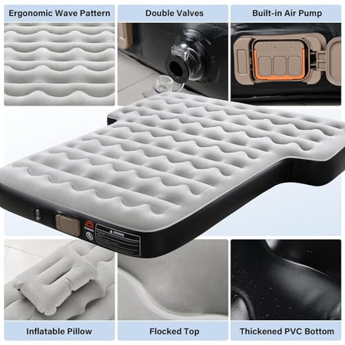 Coverado SUV Air Mattress Thickened FlockedTop Car Air Mattress with Wireless Builtin Pump Pillows Patch Kit Carry Bag QuickEasy Set Up SUV Mattress Camping Bed Universal fit for Most Cars - Image 3
