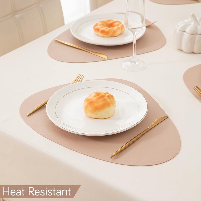HOKIPO HOKIPO Premium Faux Leather Dining Table Mats Heat Resistant Leak and Waterproof Non Slip Dinner Mats 4 Pcs Sand AR5188SND4 - Image 3