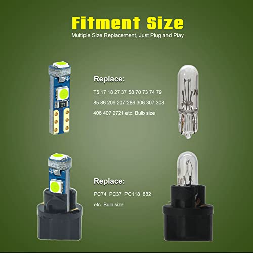 DODOFUN 12V Ice Blue T5 PC74 PC37 PC118 T10 PC168 PC175 PC194 PC195 PC160 PC161 Instrument Cluster Light LED Bulb Replacement 37 74 73 2723 2721 158 168 194 2825 Dashboard Panel Gauge Indicator Lamp N Socket - Image 4
