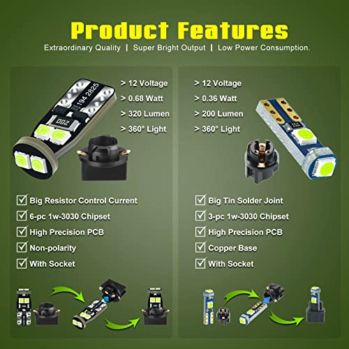 DODOFUN 12V Ice Blue T5 PC74 PC37 PC118 T10 PC168 PC175 PC194 PC195 PC160 PC161 Instrument Cluster Light LED Bulb Replacement 37 74 73 2723 2721 158 168 194 2825 Dashboard Panel Gauge Indicator Lamp N Socket - Image 5