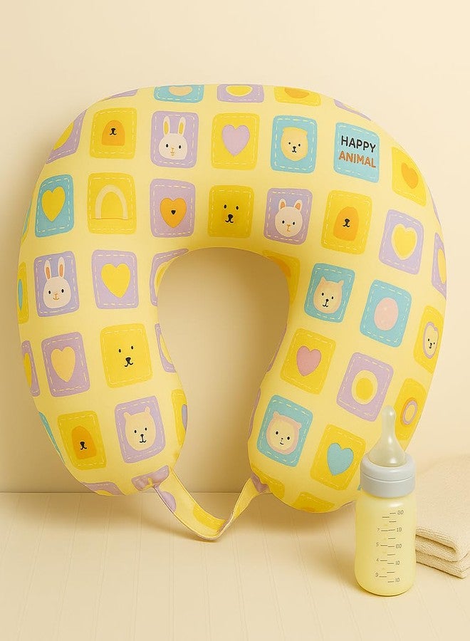 DTR Creation Baby Feeding Pillow | Soft U-Shaped Nursing Pillow for Breastfeeding & Support | Comfortable Cotton Cushion for Newborns & Moms | Cute Bunny & Heart Print - Yellow Multicolor - Image 5