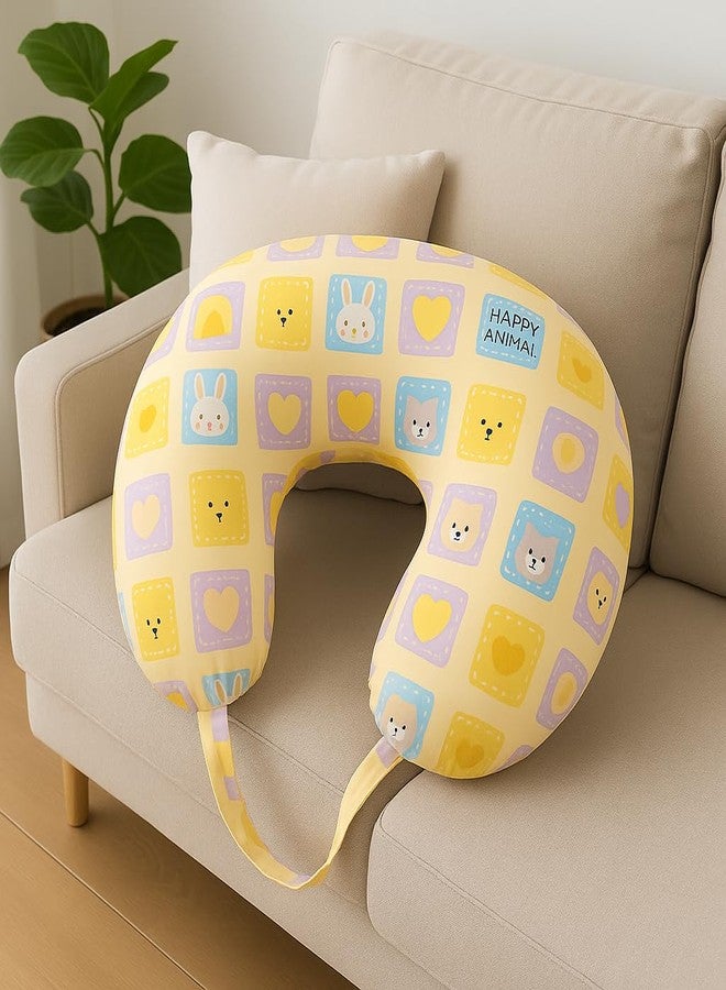 DTR Creation Baby Feeding Pillow | Soft U-Shaped Nursing Pillow for Breastfeeding & Support | Comfortable Cotton Cushion for Newborns & Moms | Cute Bunny & Heart Print - Yellow Multicolor - Image 2