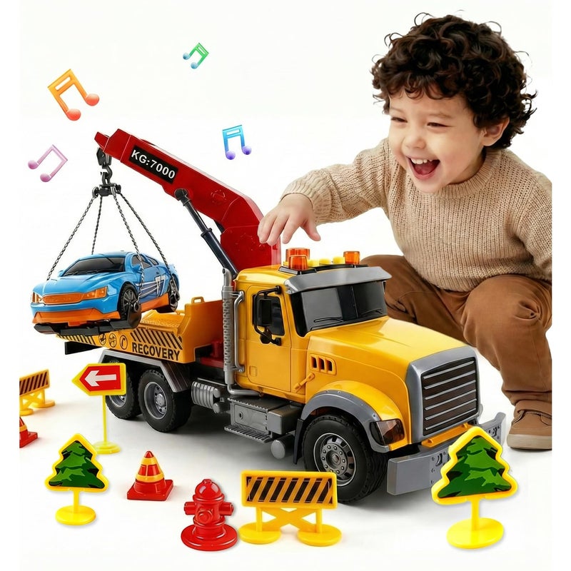 SMILESSKIDDO Toddler Boy Toys for 3 4 5 6 Year Old 112 Large Friction Powered Tow Truck with Light Sound Sports Car Road Signs Birthday Gifts for Kids Toddlers Gifts - Image 3