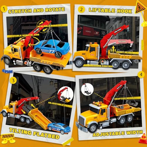 SMILESSKIDDO Toddler Boy Toys for 3 4 5 6 Year Old 112 Large Friction Powered Tow Truck with Light Sound Sports Car Road Signs Birthday Gifts for Kids Toddlers Gifts - Image 5