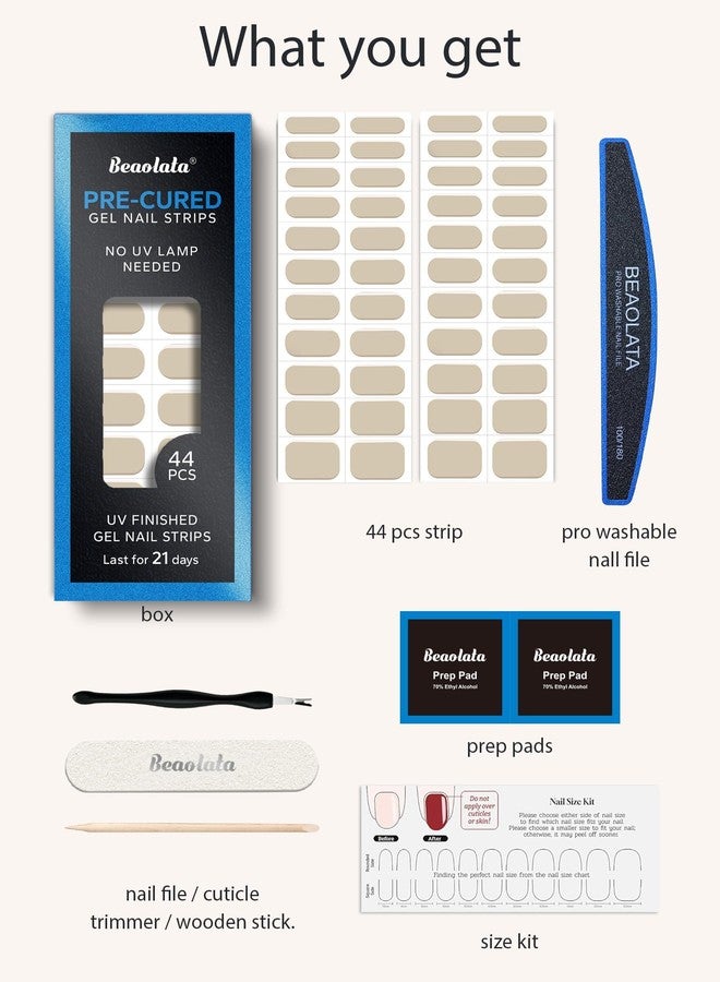 Beaolata Real Gel Nail Strips (No UV Light Needed) - 44Pcs Salon Quality Nail Stickers - Long Lasting Polish Wraps for Women, Easy Apply & Remove (Nude Oat) - Image 5