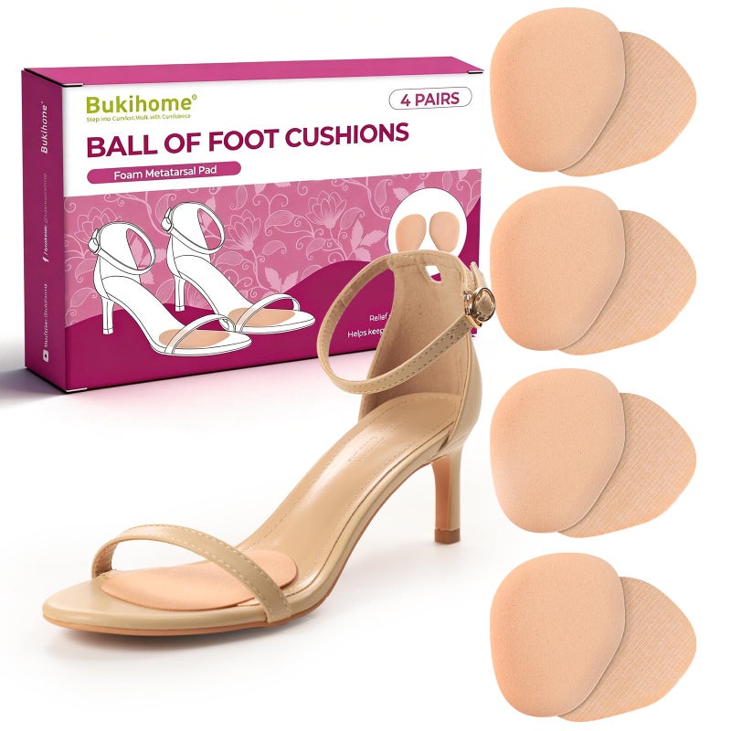 Bukihome Ball of Foot Cushion Pads for Women Bukihome 4Pair Metatarsal Pads Prevent and Alleviate BallofFoot Pain NonSlip Prevent Sliding Forward Forefoot Cushions for High Heels Sandals Khaki - Image 3