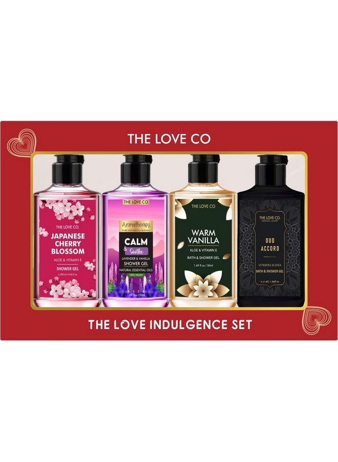 THE LOVE CO. THE LOVE CO. Indulgence Gift kit Collection: Indulge in Travel Pack Shower Gels | Cherry Blossom, Vanilla, Lavender, Oud | Opulent Bathing Experience | Ideal Birthday & Special Occasion Hamper | Pack of 4 - Image 1