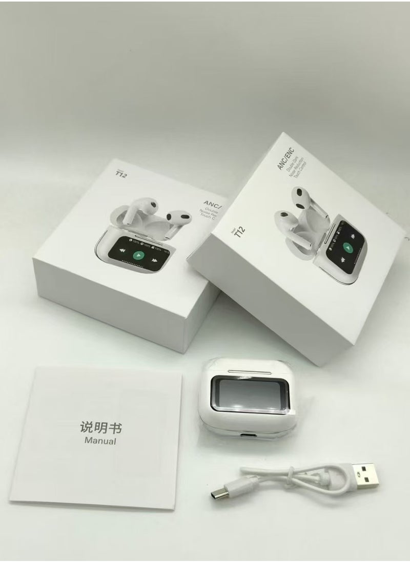 Bonic - Smart Touch Screen Bluetooth Earphone Bluetooth Earbuds Wireless Earbuds In-ear Headset with LCD Display - WHITE - Image 1