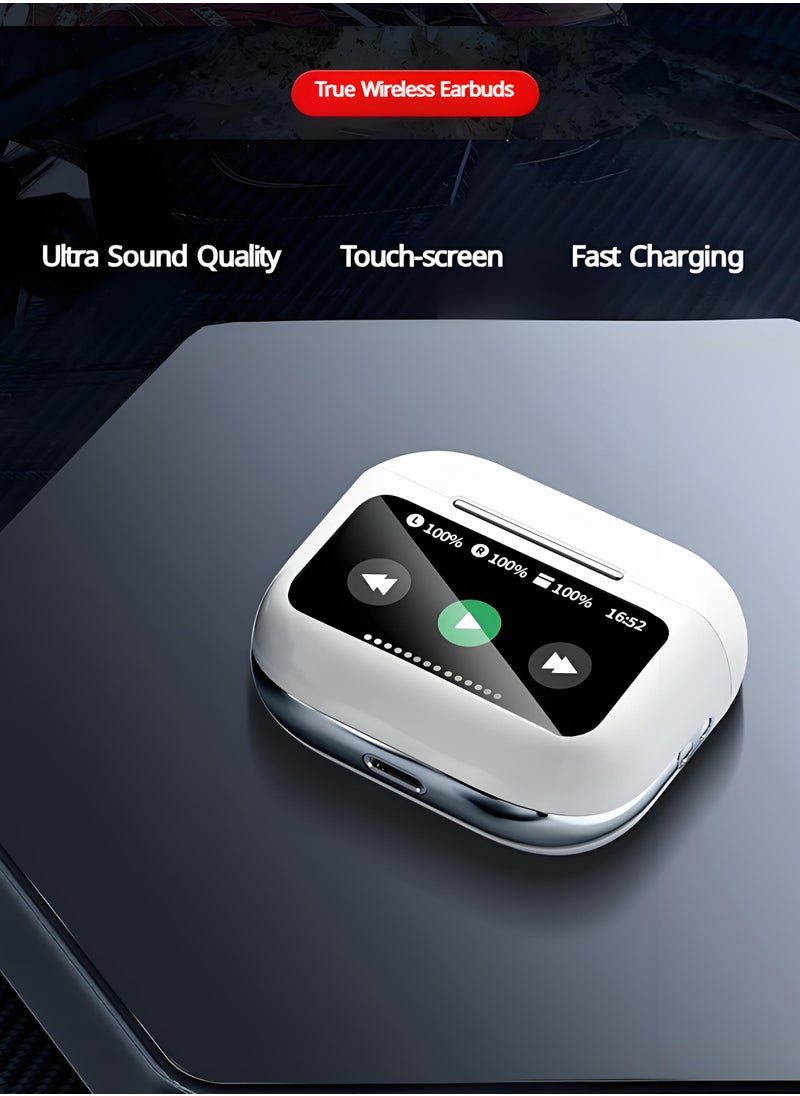 Bonic - Smart Touch Screen Bluetooth Earphone Bluetooth Earbuds Wireless Earbuds In-ear Headset with LCD Display - WHITE - Image 1