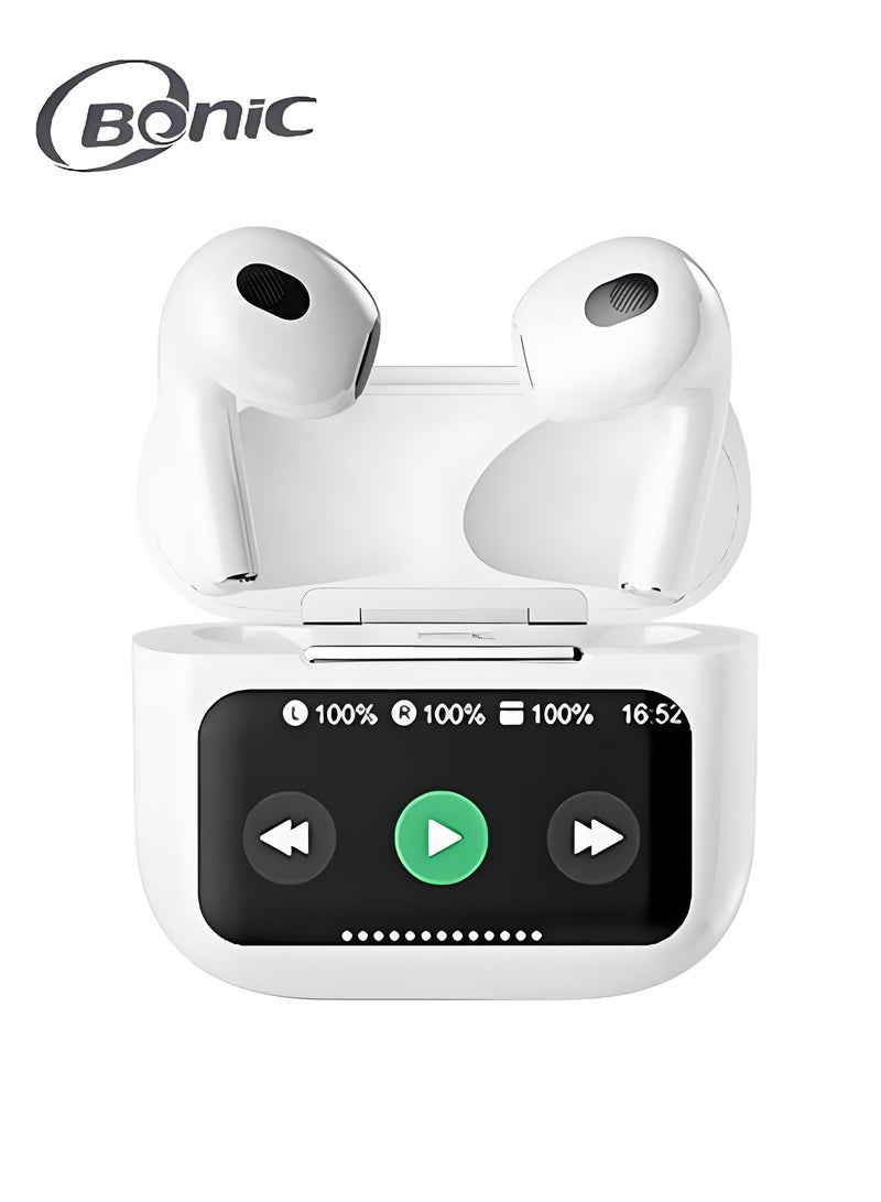 جميل سماعات أذن لاسلكية داخل الأذن مزودة بتقنية البلوتوث وشاشة لمس ذكية وسماعات أذن بلوتوث مزودة بشاشة LCD - أبيض - Image 1