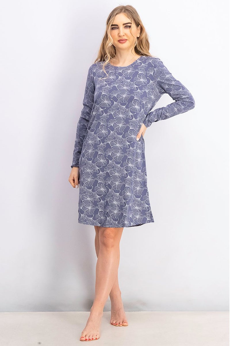 Tchibo Women Printed Long Sleeves Night Dress, Grey - Image 2