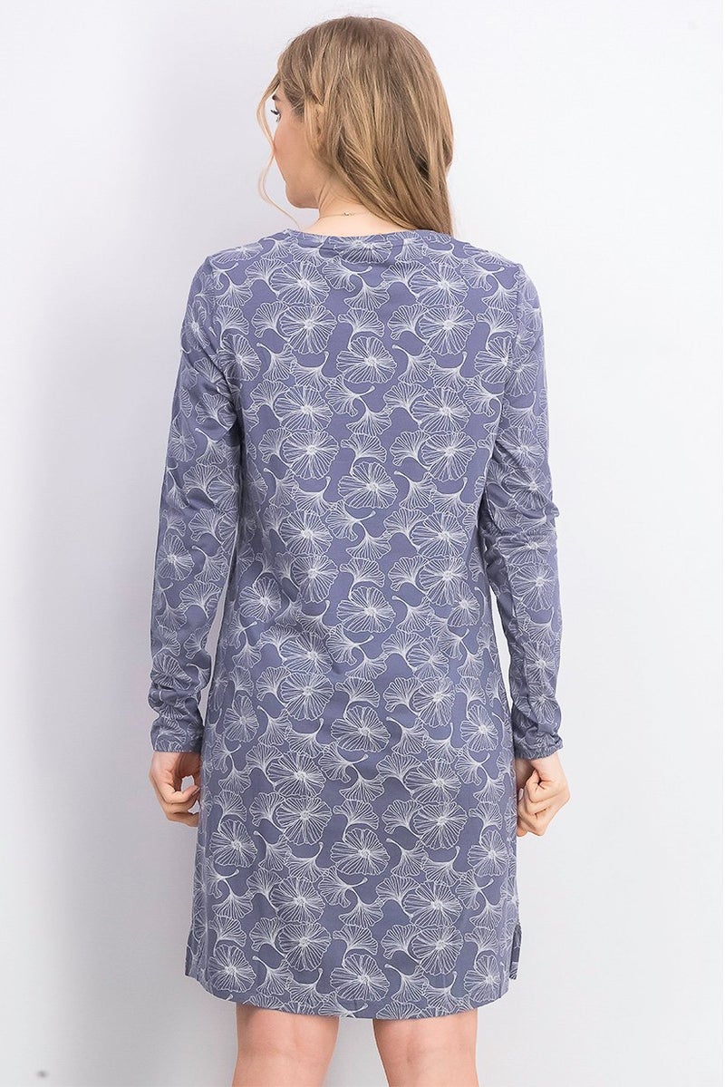 Tchibo Women Printed Long Sleeves Night Dress, Grey - Image 4