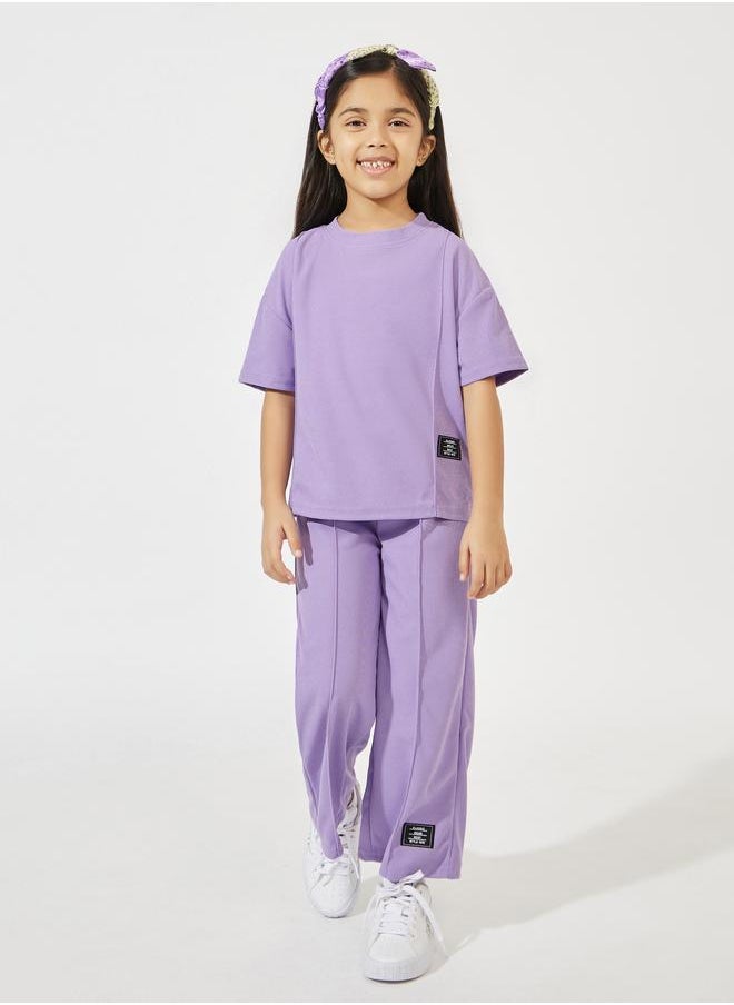 Styli Oversized Waffle Patch Detail T-Shirt & Wide Leg Pant Set  - Image 1