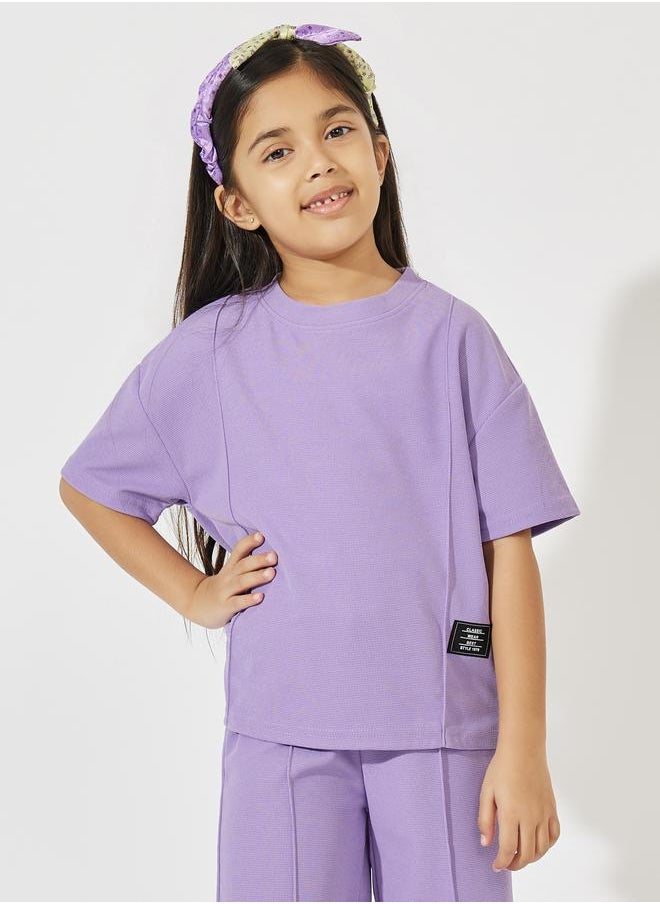 Styli Oversized Waffle Patch Detail T-Shirt & Wide Leg Pant Set  - Image 2