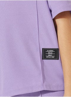 Styli Oversized Waffle Patch Detail T-Shirt & Wide Leg Pant Set  - Image 3