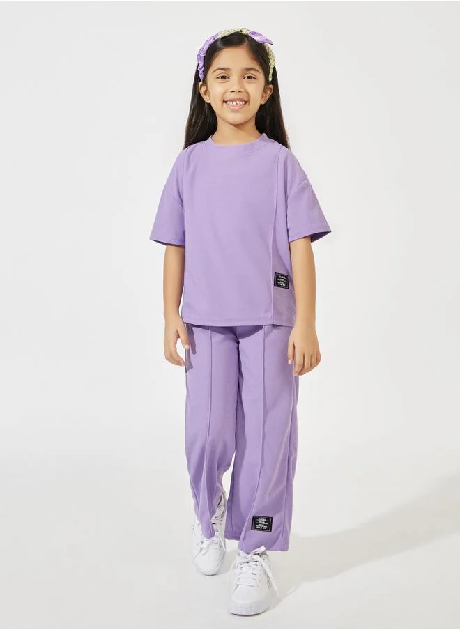 Styli Oversized Waffle Patch Detail T-Shirt & Wide Leg Pant Set