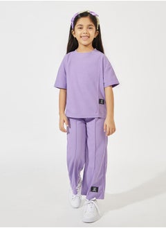 Styli Oversized Waffle Patch Detail T-Shirt & Wide Leg Pant Set  - Image 1