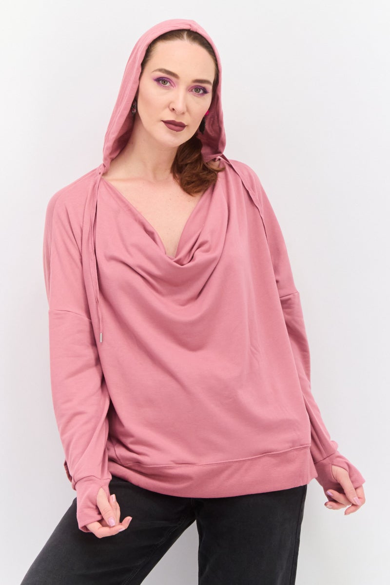 Jones New York هودي نسائي بأكمام طويلة سادة، وردي - Image 1