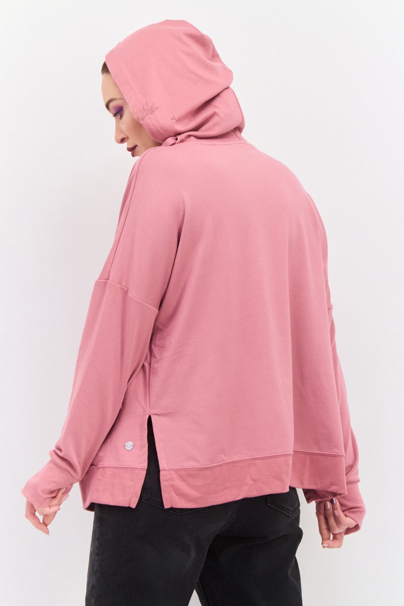 Jones New York هودي نسائي بأكمام طويلة سادة، وردي - Image 4