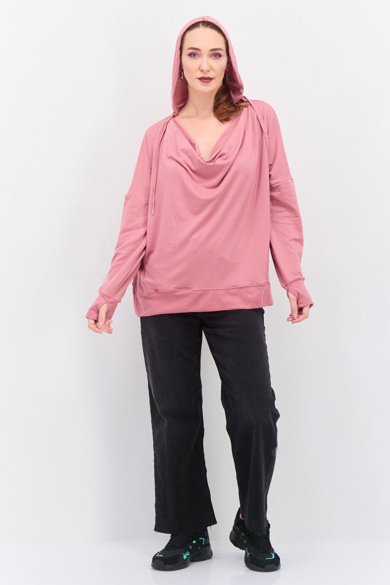 Jones New York هودي نسائي بأكمام طويلة سادة، وردي - Image 2