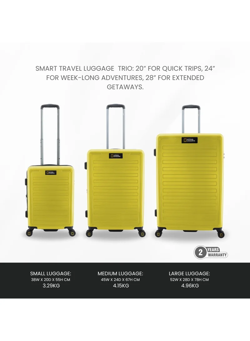 NATIONAL GEOGRAPHIC National Geographic Cruise 100% PC Hardshell Medium Check-In Suitcase Yellow, Durable Featherweight TSA Combination Lock Travel Luggage, 4 Quite Spinner Wheel Trolley Bag (24 Inch).