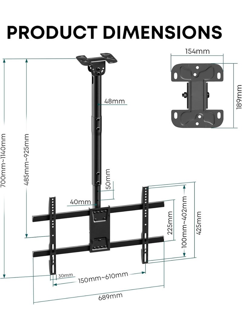 Ceiling TV Mount – Adjustable Hanging Bracket – Fits Most 43–86 Inch LCD, LED & OLED 4K TVs – Supports up to 132lbs, Max VESA Compatible - Image 2