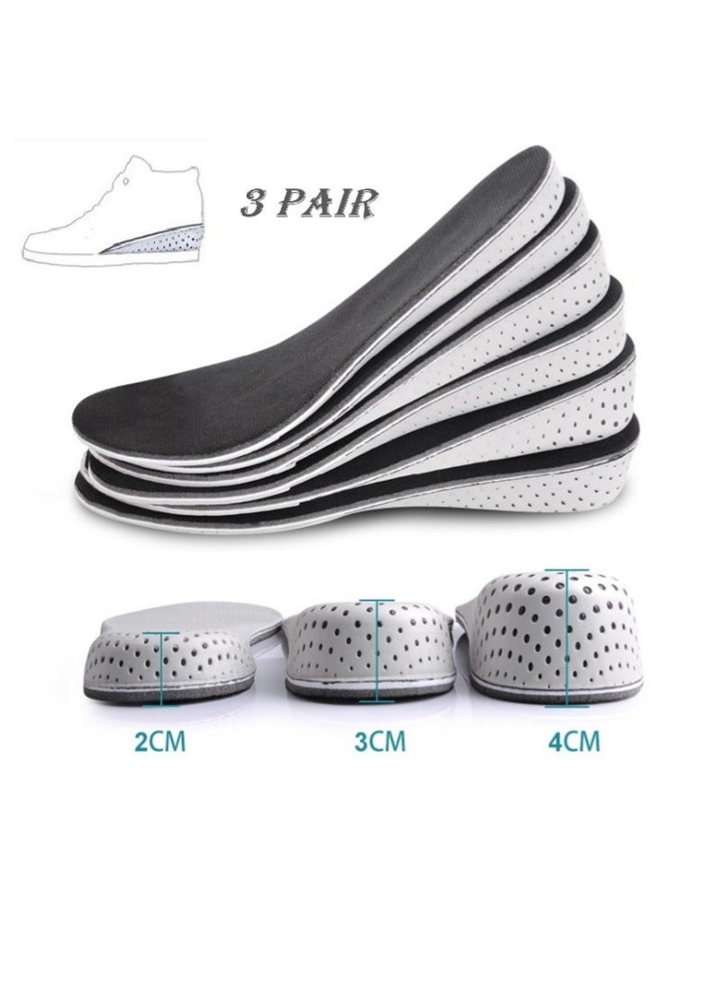 جيفت 3 أزواج من نعلات الأحذية الداخلية القابلة للتهوية، داعمة لقوس القدم، قابلة للتهوية، مع حشوات لرفع الكعب، للنساء والرجال (ارتفاع 2 سم، 3 سم، 4 سم). - Image 1
