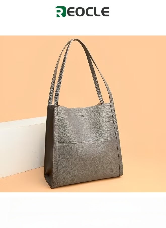 REOCLE Women's Handbag Genuine Leather Tote Bag Simple Solid Color Top Handle Satchel Soft Casual Retro Shoulder Bags for Everyday Use  - Image 1