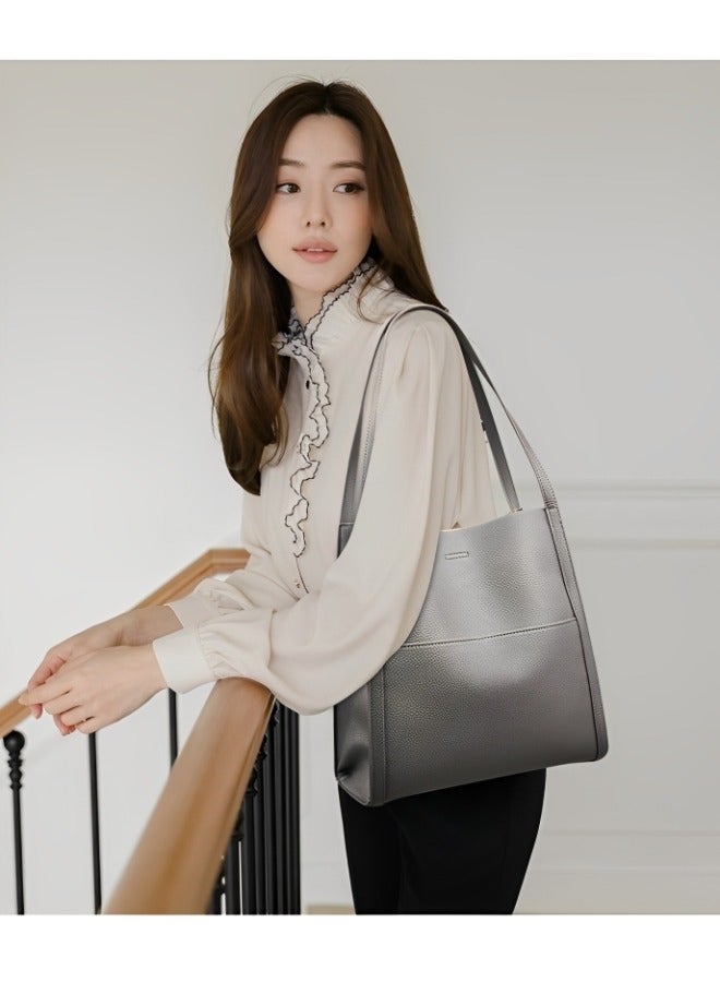 REOCLE Women's Handbag Genuine Leather Tote Bag Simple Solid Color Top Handle Satchel Soft Casual Retro Shoulder Bags for Everyday Use  - Image 4