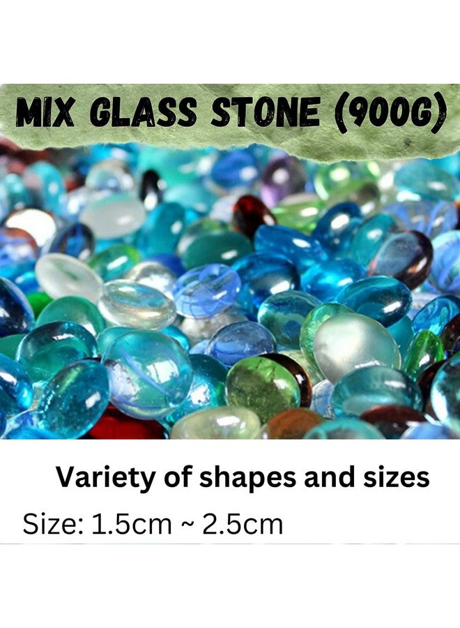 أحجار زجاجية لامعة مزخرفة (مزيج من الأحجار الزجاجية، 900 جرام) أحجار زجاجية ناعمة لامعة لأحواض السمك/أحواض الأسماك وأواني النباتات والحديقة والطاولة المنزلية والديكور الخارجي - Image 2