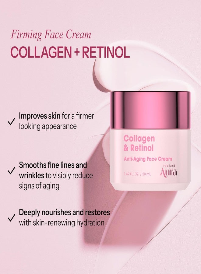Radiant Aura Collagen & Retinol Face Cream - Dermatologist Tested Korean Anti-Aging Moisturizer for Smoothing & Firming - Premium Formula for Wrinkle Care & Skin Rejuvenation - 1.67 fl oz - Pack of 2 - Image 2