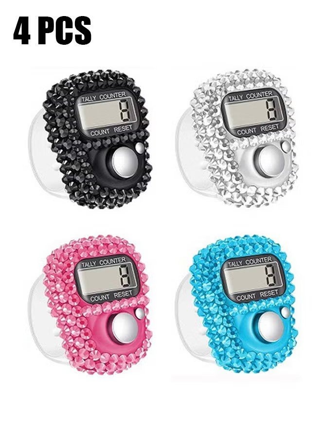 YJ 4 Pcs Finger Counters - 5 Digital LED Electronic Finger Counter, Mechanical Manual Clicker Number Lap Tracker Tally Counter with Bling Design Mini Ring Stick Counter Multicolour - Image 1
