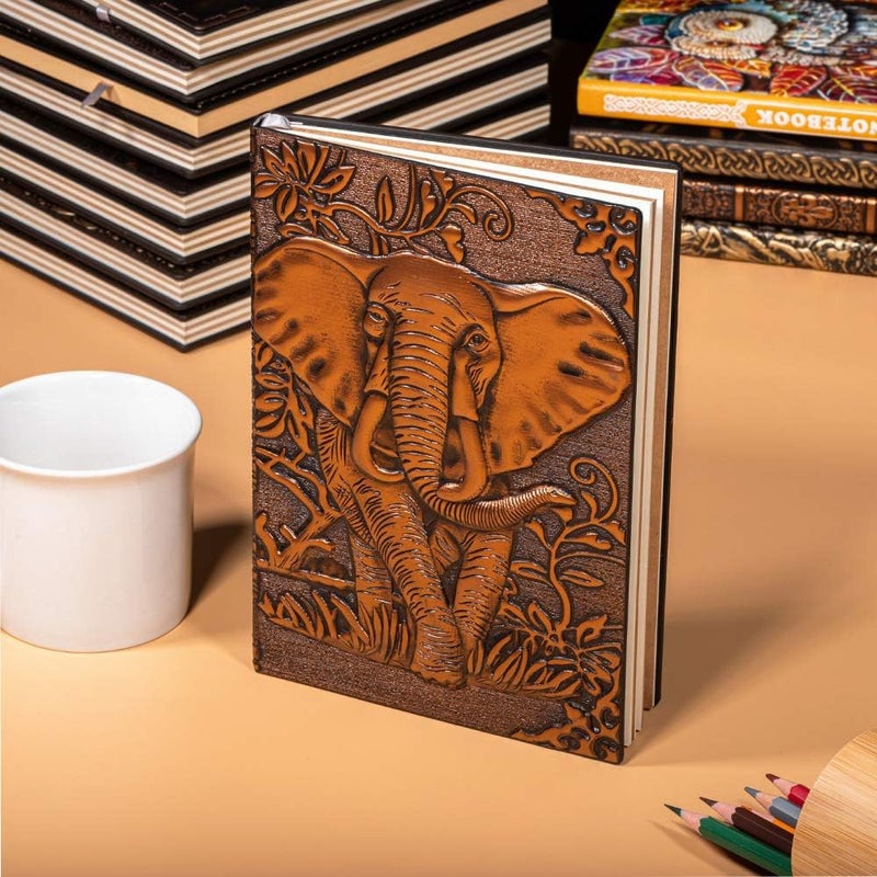molshine A5 (5.5" x 8.3") Embossed Journals Vintage Notebook,Retro Bronze Diary,100 Sheets Paper,Hardcover Travel Notepad for Writing,Sketchbook,Gift,Decoration,Elephant(RedBronze) - Image 4