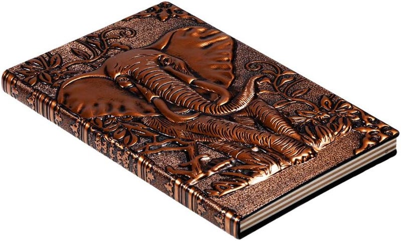 molshine A5 (5.5" x 8.3") Embossed Journals Vintage Notebook,Retro Bronze Diary,100 Sheets Paper,Hardcover Travel Notepad for Writing,Sketchbook,Gift,Decoration,Elephant(RedBronze) - Image 1