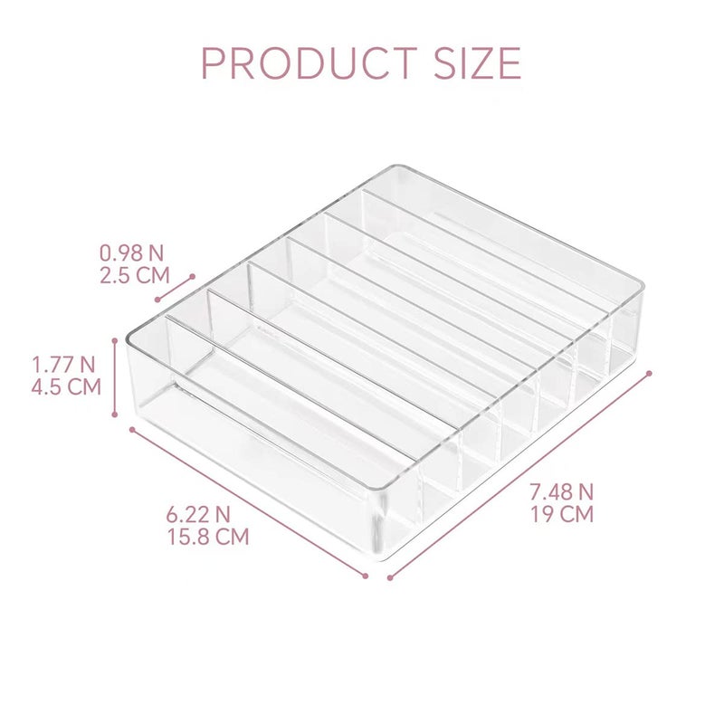 WECHENG Makeup Organizer for Eyeshadow Palette and Lipstick Organizer, 7 Section Divided Makeup Palette Organizer for Vanity Drawer Countertop Modern Cosmetics Storage(7.48" x 6.22" x 1.77") - Image 2
