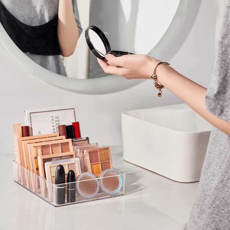 WECHENG Makeup Organizer for Eyeshadow Palette and Lipstick Organizer, 7 Section Divided Makeup Palette Organizer for Vanity Drawer Countertop Modern Cosmetics Storage(7.48" x 6.22" x 1.77") - Image 3