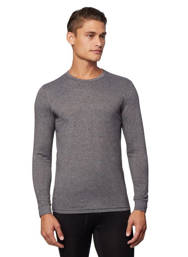 32 Degrees Men's Lightweight Baselayer Crew Top | Long Sleeve | Form Fitting | 4-Way Stretch | Thermal, Charcoal Heather, XL - Image 1