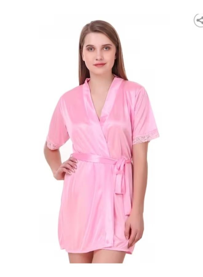Women's Nightgown Silk Satin Kimono Gown Glossy Solid Color Thin Cardigan Robe Gown Fit to Medium to Semi Large - Image 1
