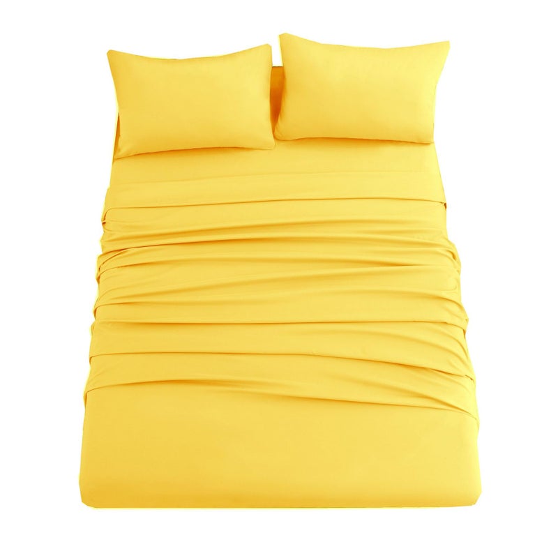 Ghooss Bed Sheet Set Queen Size Super Soft Microfiber 1800 Deep Pocket Luxury Bedding Sheets Double Brushed Wrinkle  Stain  Fade Resistant (Yellow Queen)