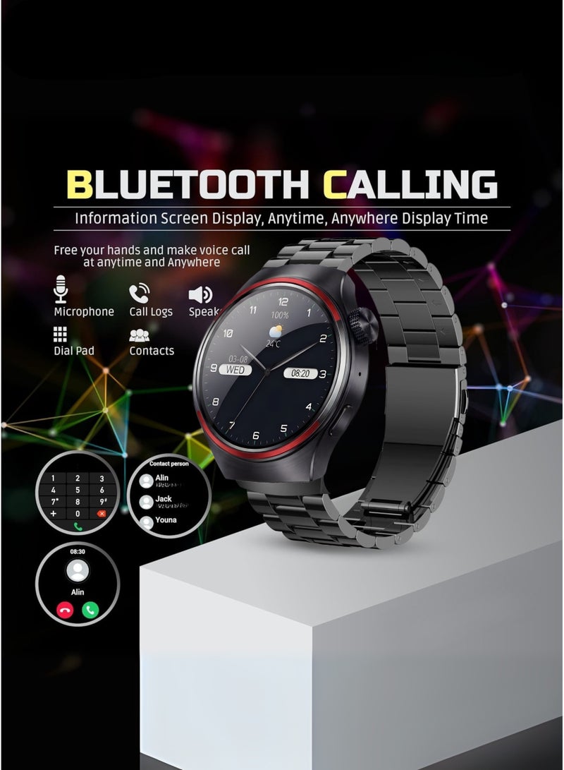 Wisme Smart Watch WS-X2 for Men & Women – Bluetooth Calling, Round Dial Sleek Design, 3 Interchangeable Straps (Metal, Leather & Silicone), 20 Sports Modes, Fitness Tracker, Heart Rate Monitor, Waterproof, Long Battery Life, Black Smartwatch for Daily Wear & Sports - Image 4