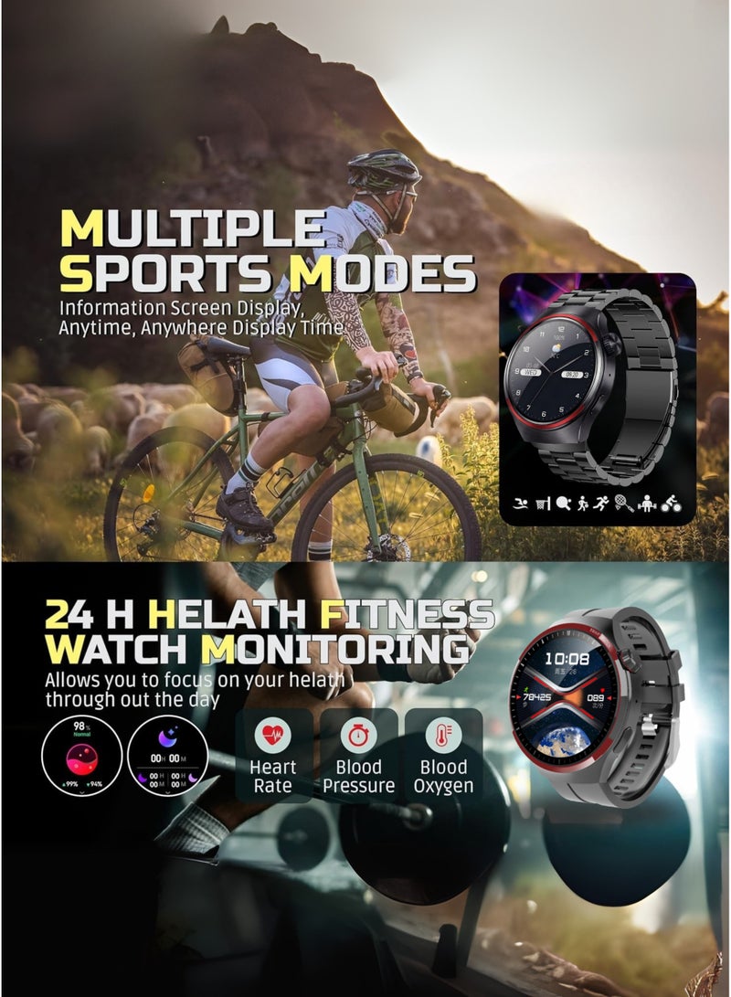 Wisme Smart Watch WS-X2 for Men & Women – Bluetooth Calling, Round Dial Sleek Design, 3 Interchangeable Straps (Metal, Leather & Silicone), 20 Sports Modes, Fitness Tracker, Heart Rate Monitor, Waterproof, Long Battery Life, Black Smartwatch for Daily Wear & Sports - Image 5