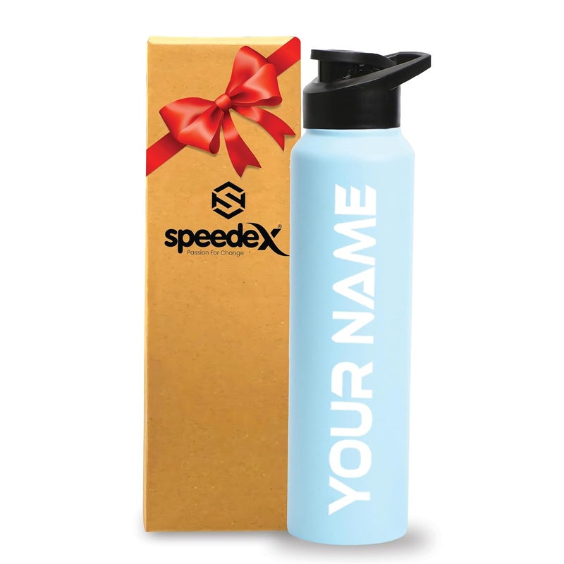 Speedex زجاجة ماء زرقاء باهتة مخصصة من الفولاذ المقاوم للصدأ سعة 1 لتر مع غطاء شفاط - مقاومة للتسرب، خفيفة الوزن، متينة | للأطفال، البالغين، المكتب، المدرسة، والسفر (1000 مل) - Image 1