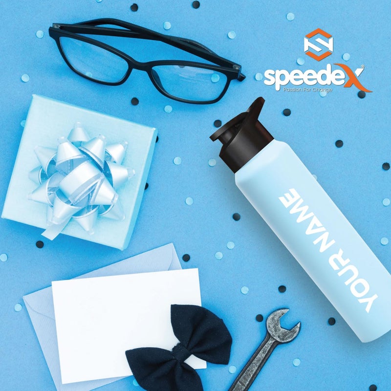 Speedex زجاجة ماء زرقاء باهتة مخصصة من الفولاذ المقاوم للصدأ سعة 1 لتر مع غطاء شفاط - مقاومة للتسرب، خفيفة الوزن، متينة | للأطفال، البالغين، المكتب، المدرسة، والسفر (1000 مل) - Image 3