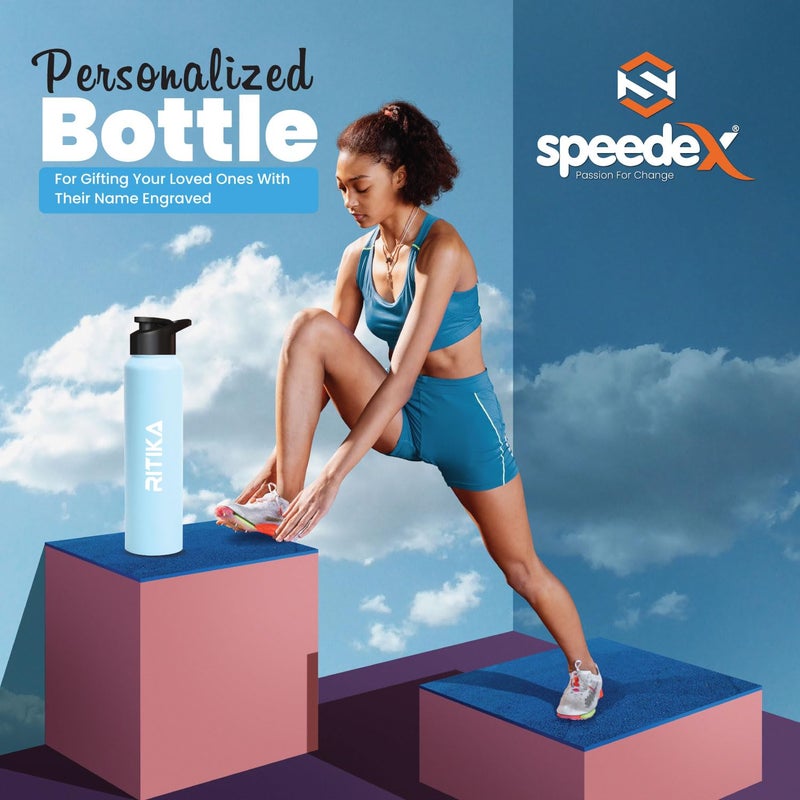Speedex زجاجة ماء زرقاء باهتة مخصصة من الفولاذ المقاوم للصدأ سعة 1 لتر مع غطاء شفاط - مقاومة للتسرب، خفيفة الوزن، متينة | للأطفال، البالغين، المكتب، المدرسة، والسفر (1000 مل) - Image 5