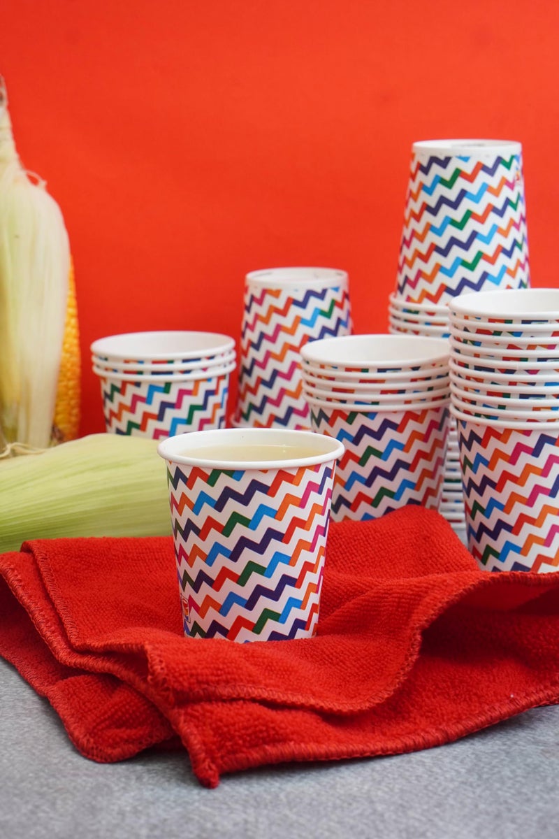 PARICOTT 200ml – 100 Cups | Zigzag Printed Paper Cups | Eco-Friendly Disposable Cups for Hot & Cold Beverages – Ideal for Tea, Coffee, Juice, Water, Cocktail, Party, Travel, Wedding, Events - Image 3
