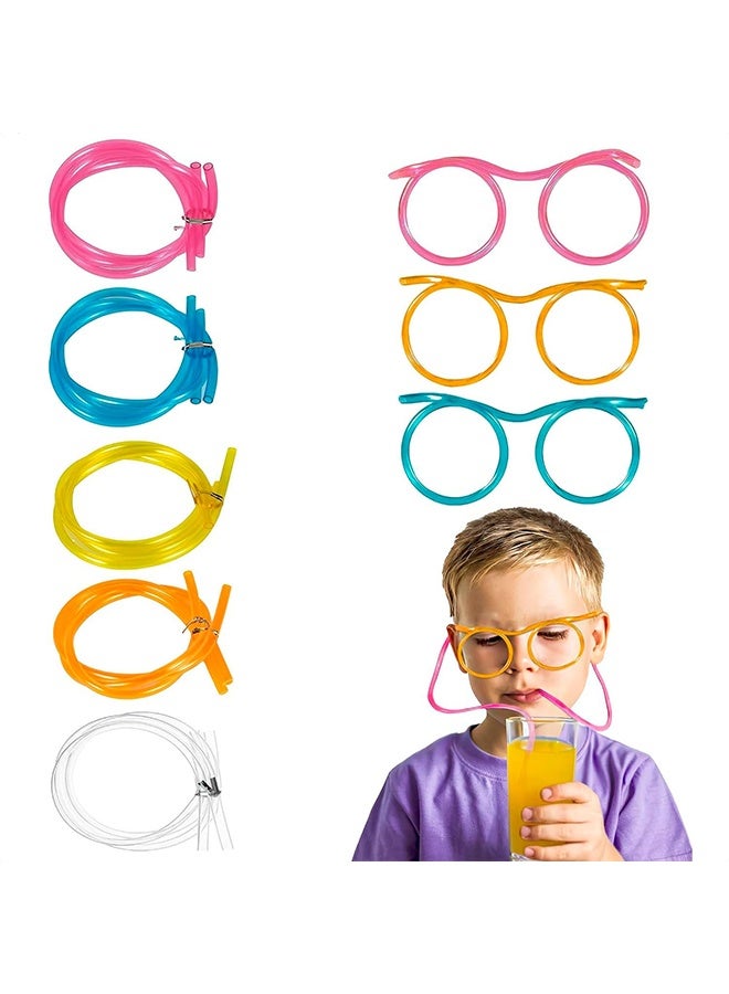 5pcs Straws Glasses Plastic Fun Glasses Straw Covers Cap Reusable Straws for Kids Glasses Straws Drinking Adult Party Fun Straws for Eye Glasses Straw Tube Toy and Birthday Party Set  - Image 1