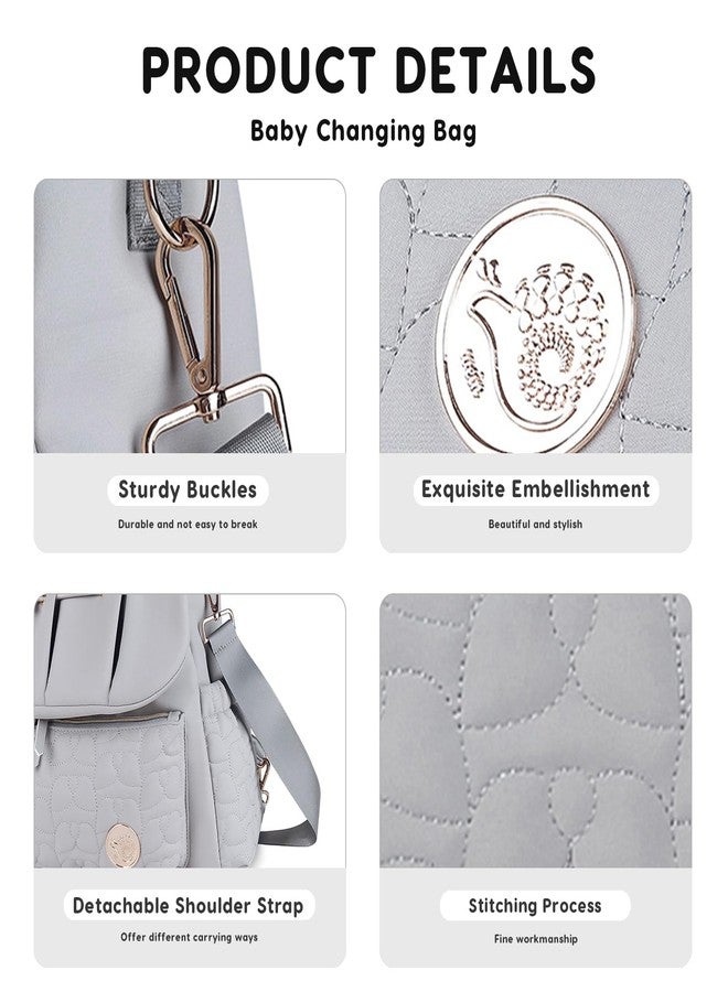 SONARIN Stylish Waterproof Diaper Bag Backpack Nappy Changing Bag Travel Mummy Bag with Changing Pad & Single Shoulder Strap(Grey) - Image 4