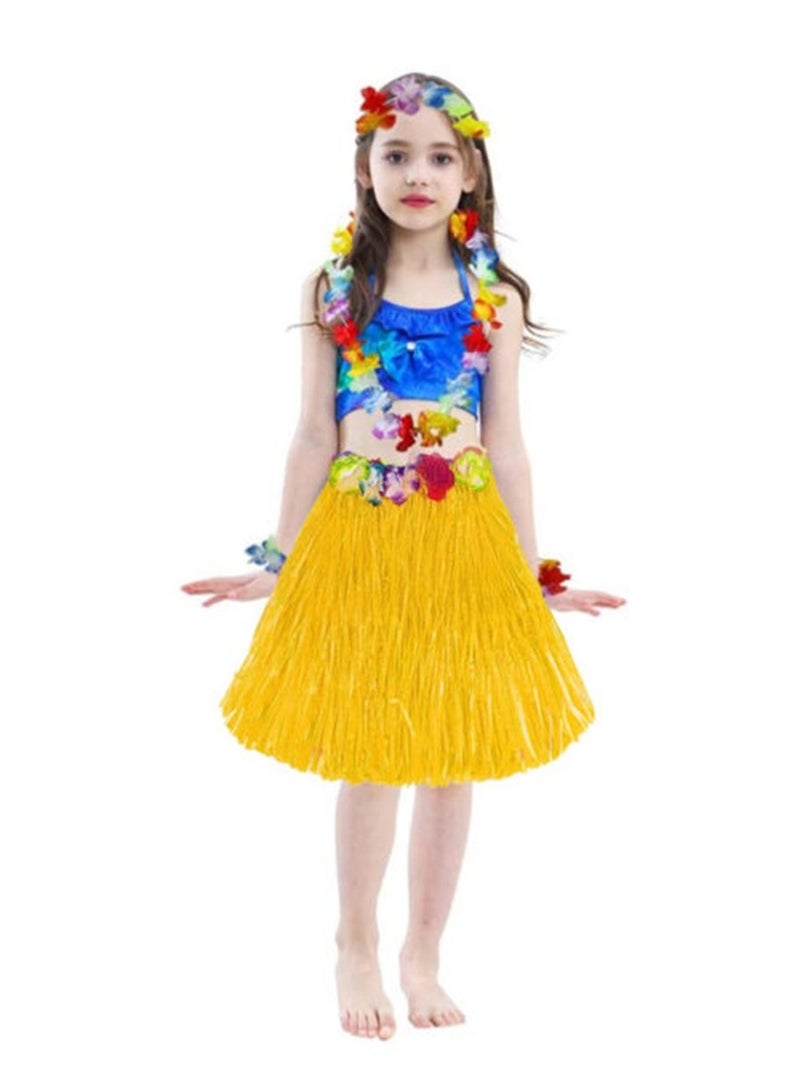 Party Time 5pcs Hawaiian Hula Skirt Costume Set Yellow Color - Image 2