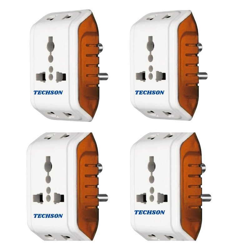 TECHSON TECHSON 6A 3 Pin Multi Plug Socket Travel Adapter with Universal Socket 3 Pin Multi Plug Extension Socket Pack of4 White and Red  - Image 1